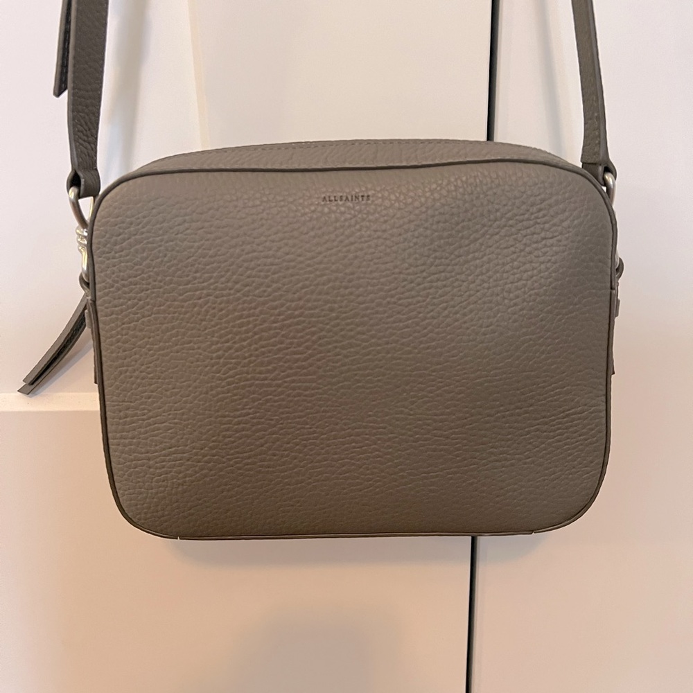 AllSaints Captain Leather SQ Crossbody bag, Storm Grey, only used once or twice